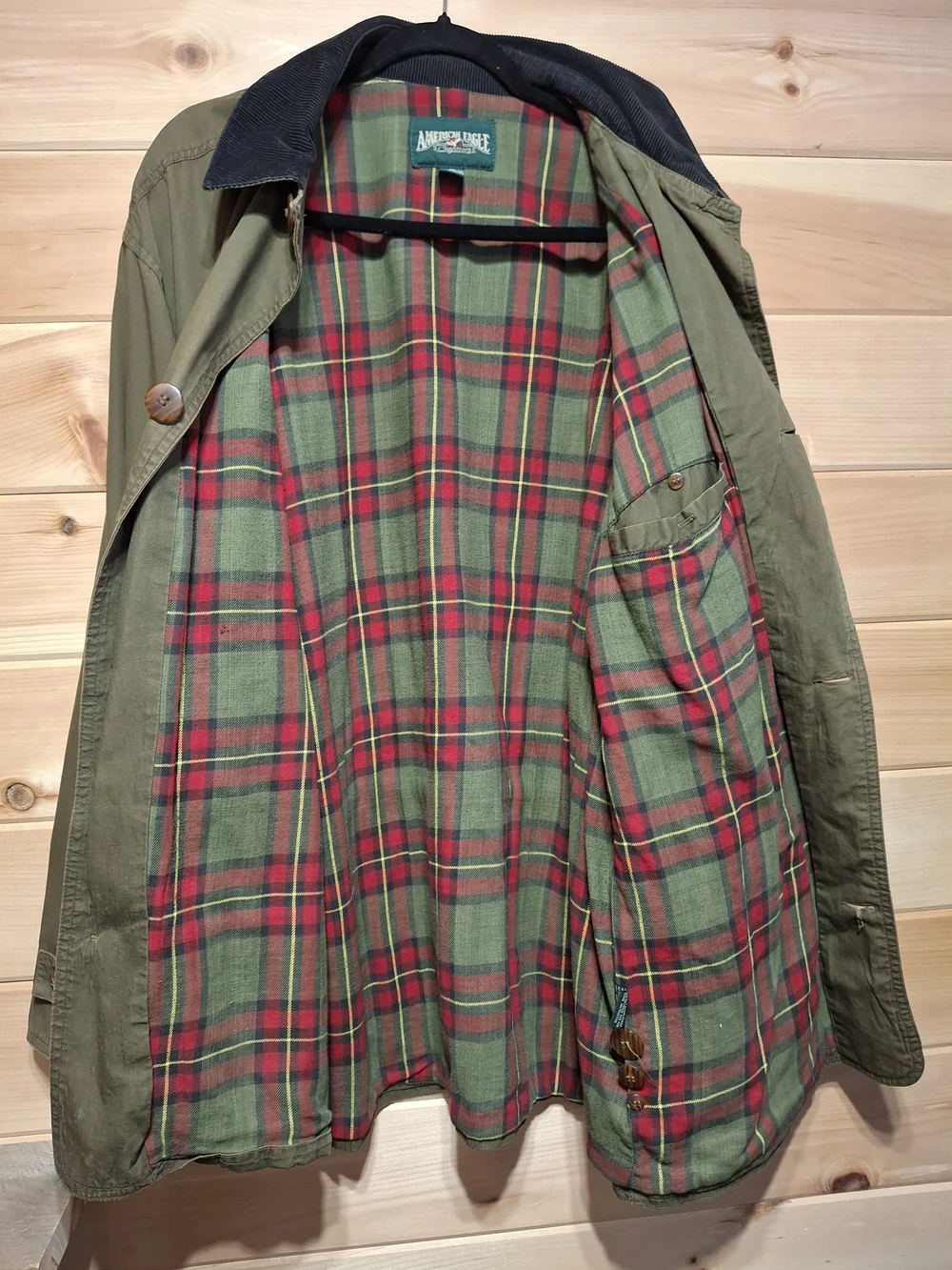 American Eagle Outfitters Olive Green Field Jacket with Black Cord Collar - Picture 4 of 8